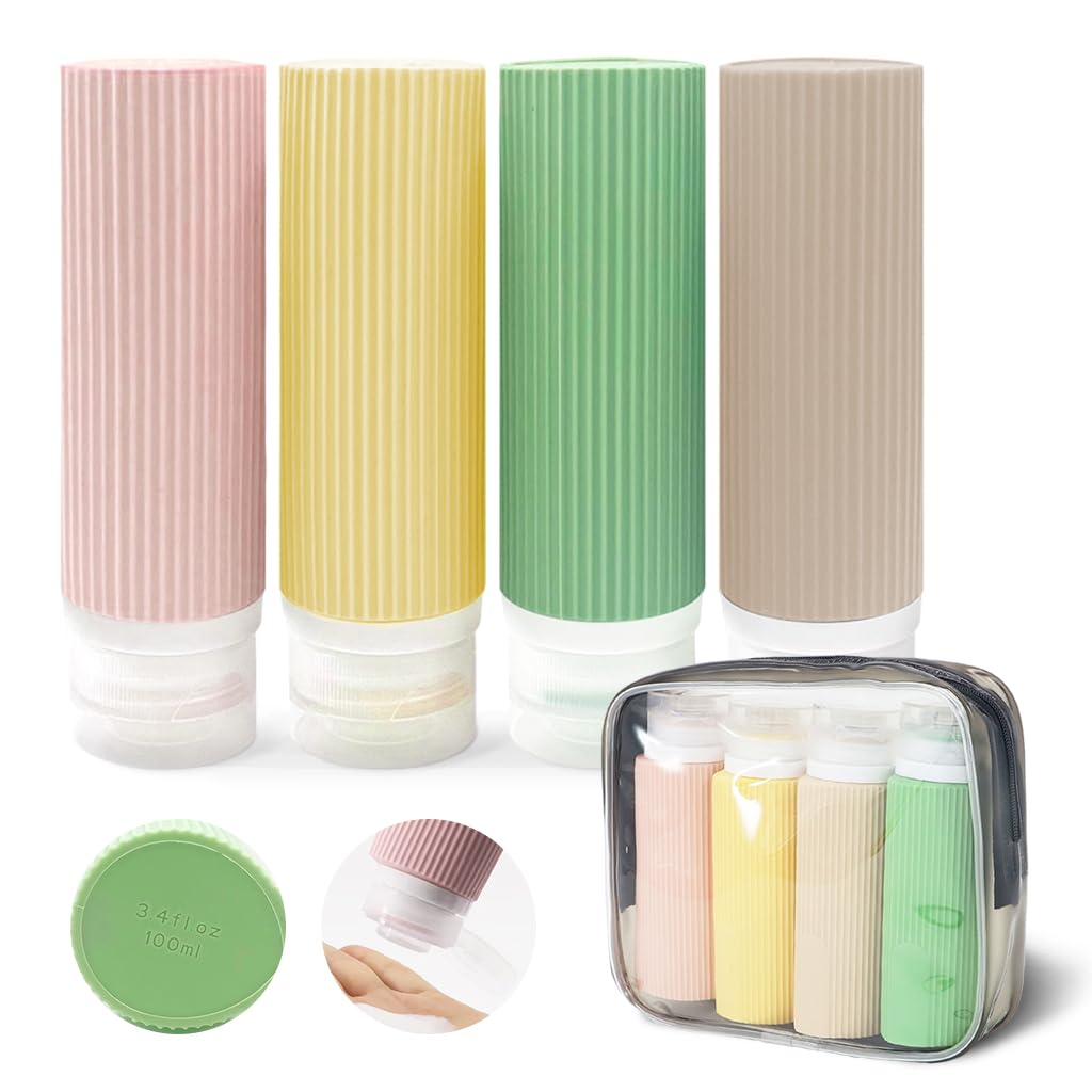 MAYCREATE 4Pcs 3oz Travel Bottles for Toiletries, Silicone Travel Bottle Kit for Toiletries, Squeeze Small Bottles for Travel, Refillable Leakproof Bottles for Shampoo Lotion, with Storage Pouch MAYCREATE 4Pcs 3oz Travel Bottles for Toiletries, Silicone Travel Bottle Kit for Toiletries, Squeeze Small Bottles for Travel, Refillable Leakproof Bottles for Shampoo Lotion, with Storage Pouch